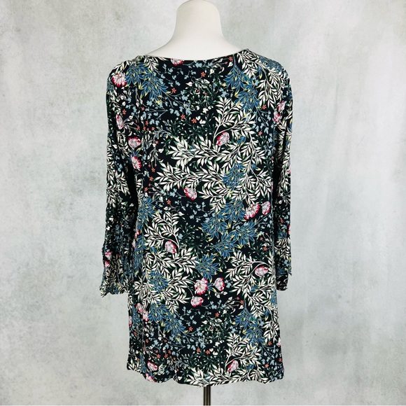J Jill Floral Boat Neck Tunic With Side Slits and Flared Sleeves - Picture 3 of 7
